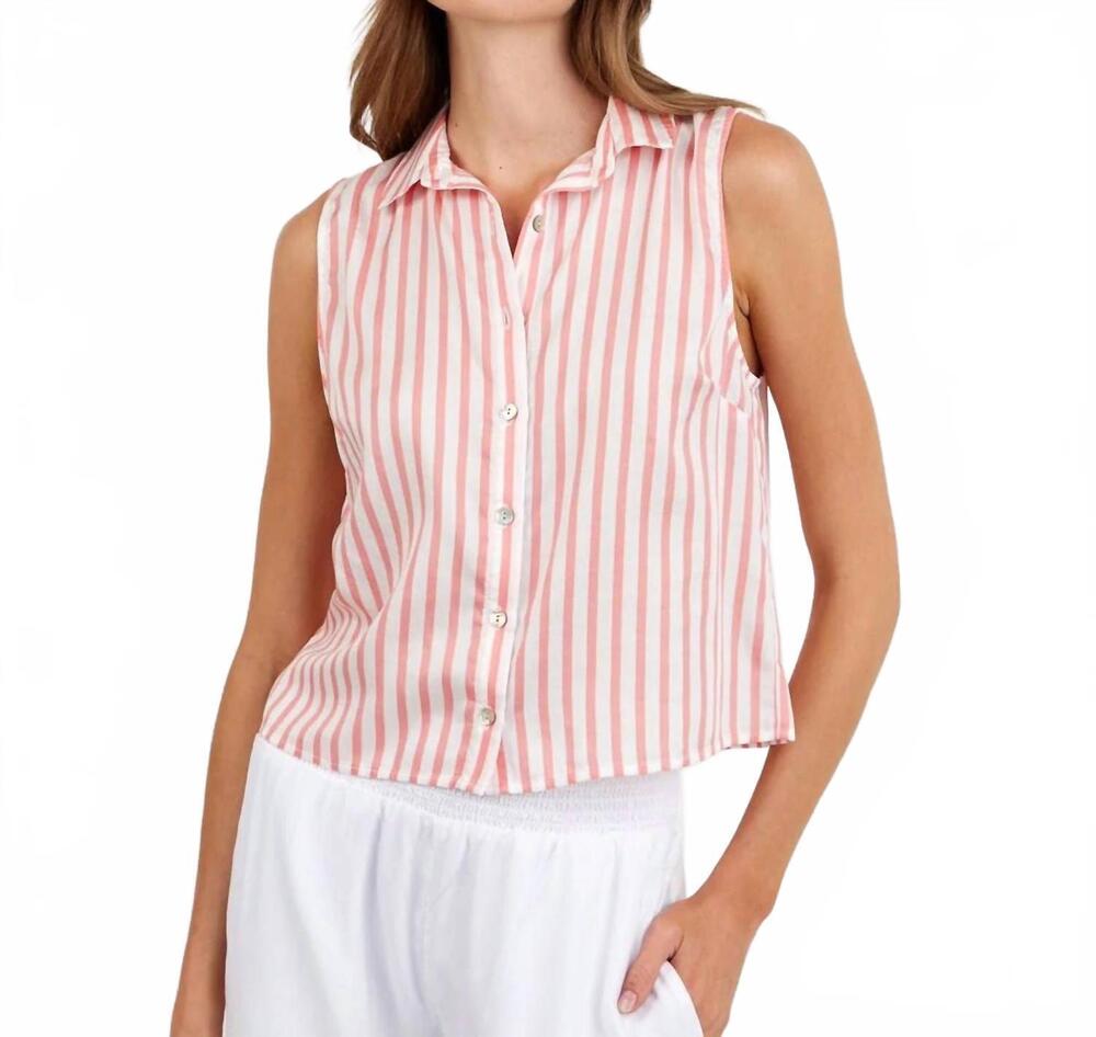 NEW BELLA DAHL clean sleeveless button down top in wild coral stripe